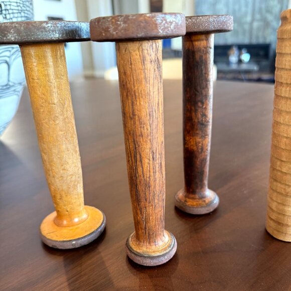 5 Vintage Industrial Wooden Textile Mill Spools Bobbins 7" Antique - Picture 7 of 8
